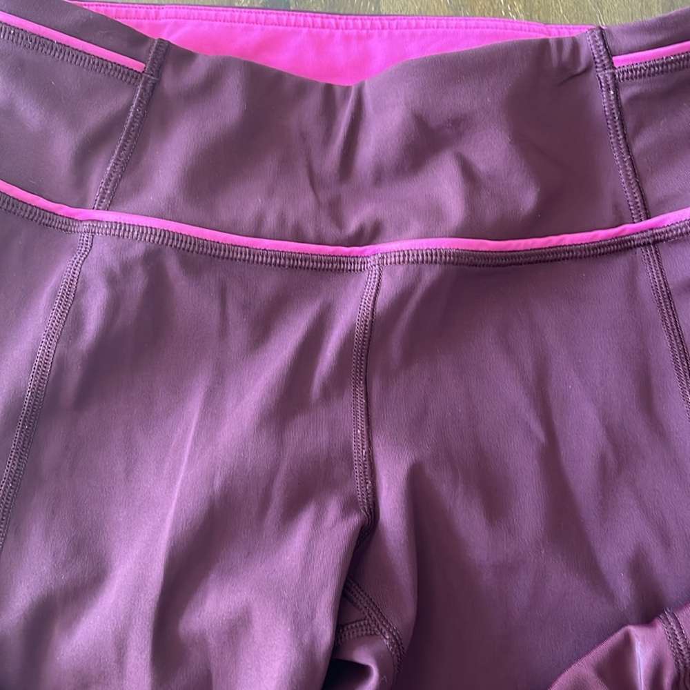 Lululemon 4 Burgundy Leggings with Pink Accents - Picture 2 of 5